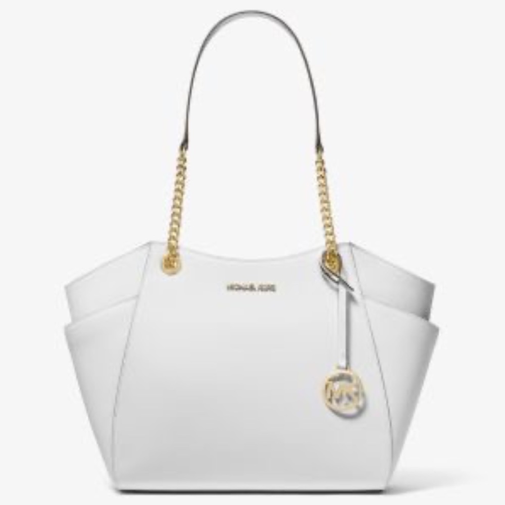 NWT Michael Kors Shoulder Bag Jet Set Large Saffiano Leather Optic White w Gold